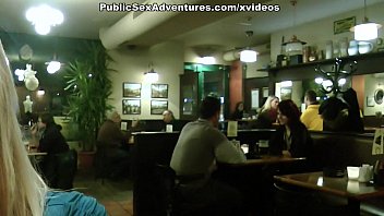 Nudity Blonde girl showing tits in the cafe