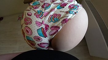 Bbw Lesbian with strapon fucks a bbw with a big ass in tight shorts, POV shaking booty and an orgasm doggystyle.