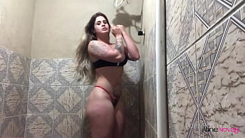 New Blonde maiden taking a shower for her fan to play with her ass later