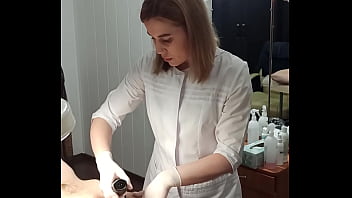 Cfnm Video tutorial on what to do for a depilation master with Spontaneous ejaculation while trimming. SugarNadya show that the penis must be held tight and not released until the very last spray