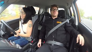 Big-tits Fake Driving School Jailbird with big tits tastes examiners shaven pussy