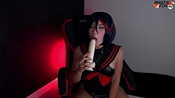 Solo-girl Ryuko Matoi Fucks Herself with Huge Dildo in Pussy and Mouth