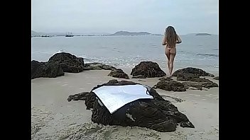 Public Young latina wife gets naked, dances and teases men on public beach in Brazil - real amateur slut