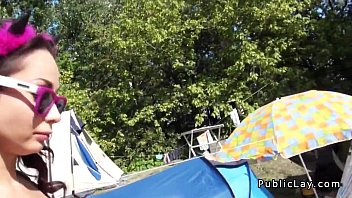 Voyeur Beautiful amateur fuck at music festival POv in public