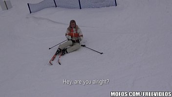 Blonde Busty blonde skier is paid to come back to the lodge and fuck