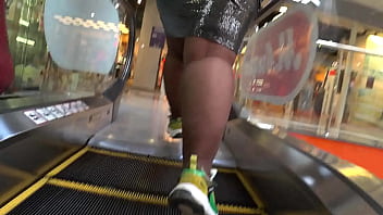 Milf Voyeur spies on mature BBW at a public mall Fat legs in nylon and a big ass under a tight skirt Amateur foot fetish