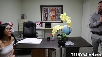 Glasses Young Asian secretary Lexi Mansfield office fucks for facial