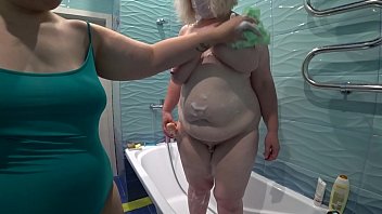 Shower Lesbian washed and fucked a mature bbw in the bathroom. Milf shakes a big soapy booty doggystyle.