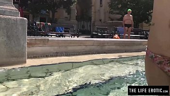 Masturbate Girl almost caught masturbating in a public pool