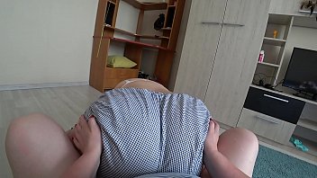 Fat Lesbian with a strapon fucked girlfriend through shorts, doggystyle shake a fat ass. POV.