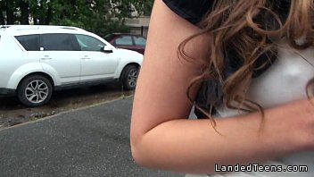 Hitchhiking Amateur teen giving footjob in the car before anal sex