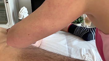 Horny SugarNadya - Depilting a very large penis while erect, will he cum?